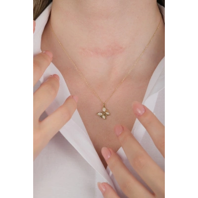 14 Ayar Altın Taşlı Kelebek Kolye 474