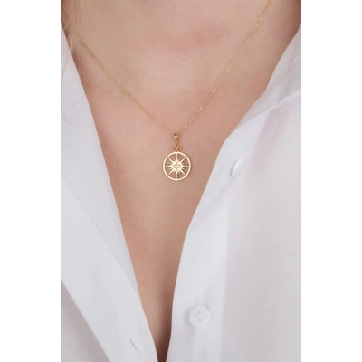 14 Ayar Altın Pusula Kolye 542