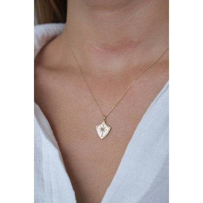 14 Ayar Altın Sedefli Rozet Kolye 441