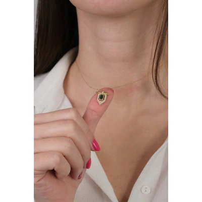 14 Ayar Altın Yeşil Taşlı Kolye 301