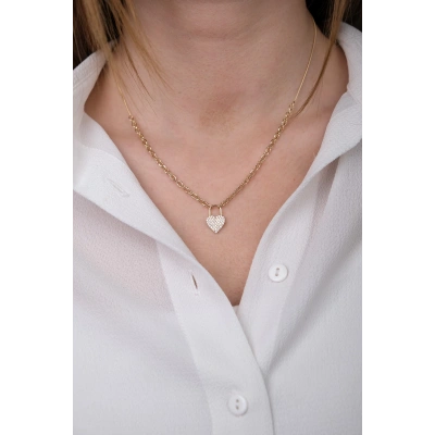 14 Ayar Altın Taşlı Kilit Kalp Kolye 371