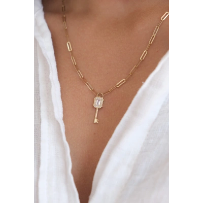 14 Ayar Altın Anahtar Sallantılı Ataç Zincir Kolye 320