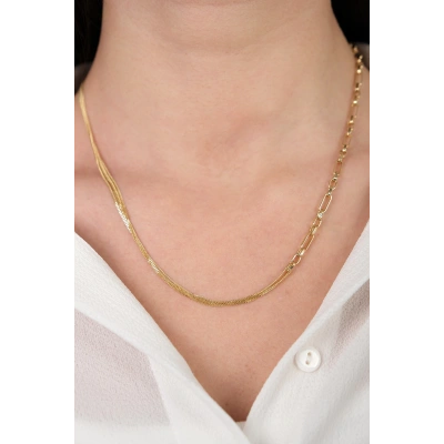14 Ayar Altın İkili Zincir Kolye 309