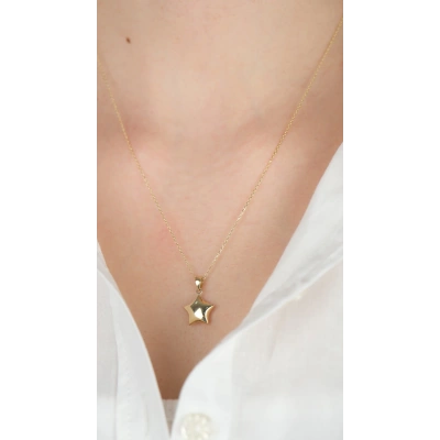 14 Ayar Altın Bombeli Yıldız Kolye Ucu 468