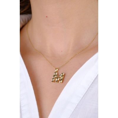 14 Ayar Altın M Kalemli Harf Kolye Ucu 110