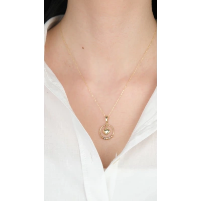 14 Ayar Altın Dorikalı Ortası Kalpli Kolye Ucu 461