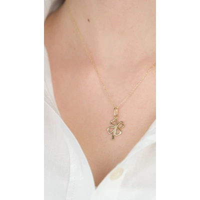 14 Ayar Altın İçi Boş Yoncalı Kolye Ucu 493