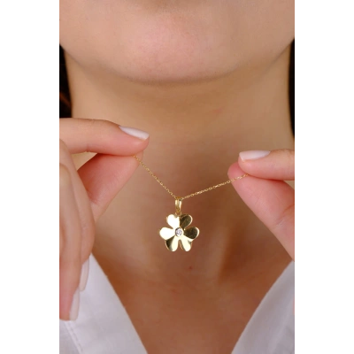 14 Ayar Altın Taşlı 3 Yapraklı Yonca