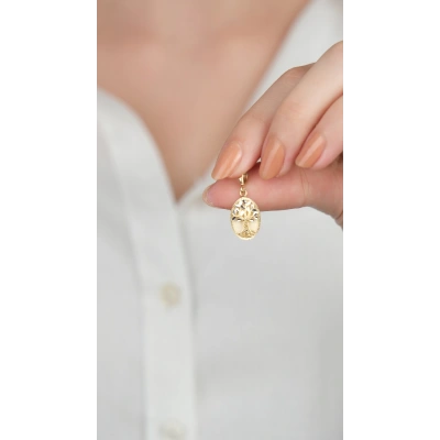 14 Ayar Altın Ağaç Desenli Plaka Kolye Ucu 488