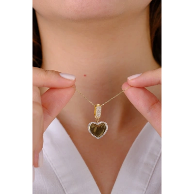 14 Ayar Altın Taşlı Kalpli Charm 154