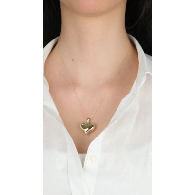 14 Ayar Altın Bombeli Büyük Kalpli Kolye Ucu 458