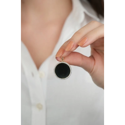 14 Ayar Altın Taşlı Plaka Kolye Ucu 521