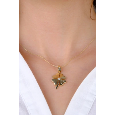 14 Ayar Altın Taşlı Yonca Kolye Ucu 382