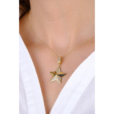 14 Ayar Altın Taşlı Yıldız Kolye Ucu 236