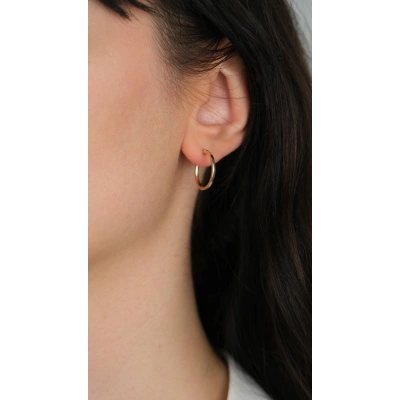 14 Ayar Altın İnce Sade Düz Halka Küpe 996