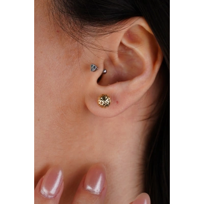 14 Ayar Altın Desenli Top Küpe 675