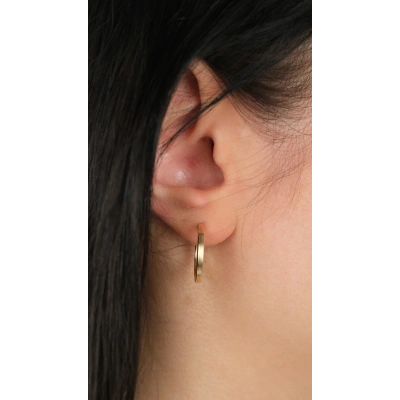 14 Ayar Altın Düz Çizgili Halka Küpe