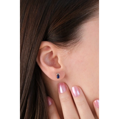 14 Ayar Altın Mavi Taşlı Damla Küpe 186