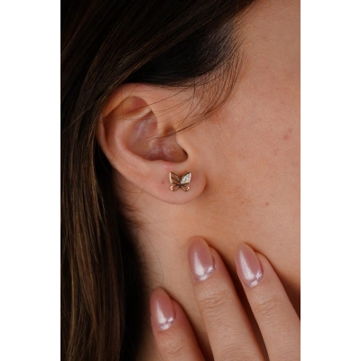 14 Ayar Altın Taşlı Kelebek Küpe 683