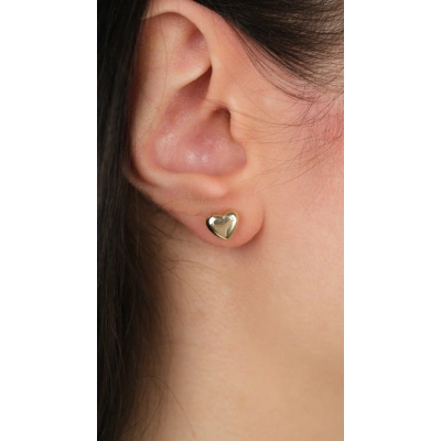 14 Ayar Altın Kalpli Vidalı Küpe