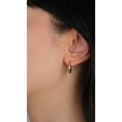 14 Ayar Altın İşlemeli Klipsli Halka Küpe 916