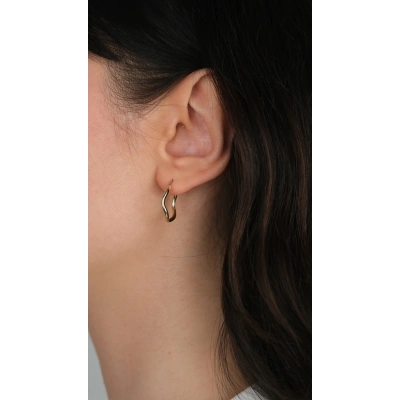 14 Ayar Altın Dalgalı Sade Halka Küpe 918