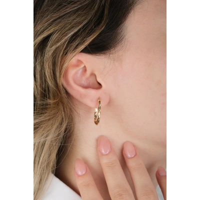 14 Ayar Altın Dalgalı Elips Küpe 469