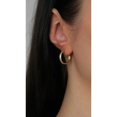 14 Ayar Altın Desenli Halka Küpe