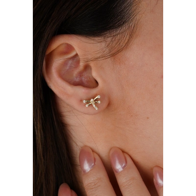 14 Ayar Altın Taşlı Yusufçuk Küpe 679