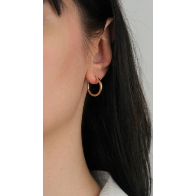 14 Ayar Altın Kenarı Desenli Halka Küpe