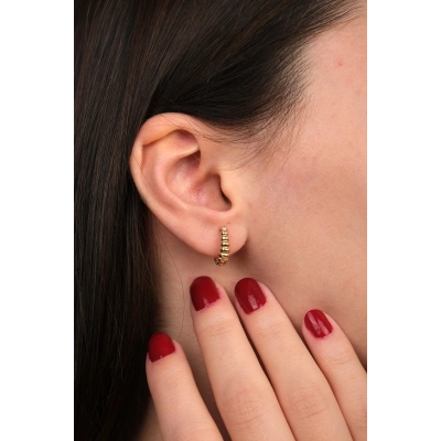 14 Ayar Altın Top Sıralı Halka Küpe 32