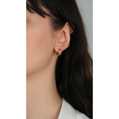 14 Ayar Altın Kalın İşlemeli Gizli Kilitli Halka Küpe 942