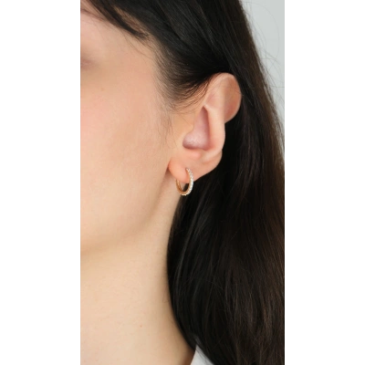 14 Ayar Altın Taşlı Gizli Kilitli Halka Küpe 981