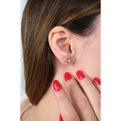 14 Ayar Altın Taşlı Kirpik Küpe 492