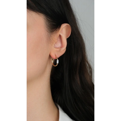 14 Ayar Altın Ortası Taş Detaylı Küpe 961