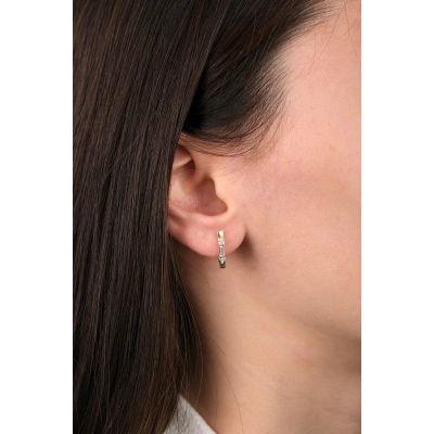 14 Ayar Altın Taşlı Dikdörtgen Küpe 38