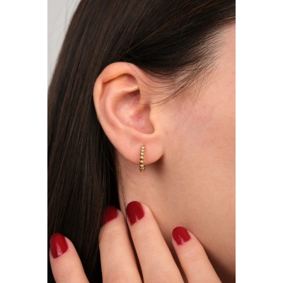 14 Ayar Altın Top Sıralı Halka Küpe 2