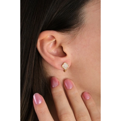 Güzide 14 Ayar Altın Taşlı Yonca Küpe