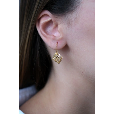 14 Ayar Altın Kare Sallantılı Küpe 515