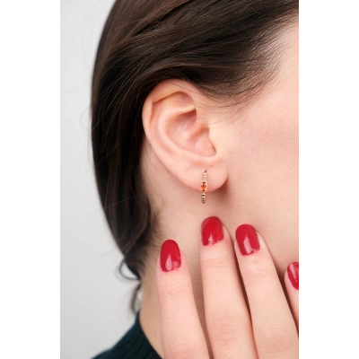 14 Ayar Altın Turuncu Taşlı Halka Küpe 411