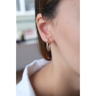 14 Ayar Altın Üç Renkli Halka Küpe 391