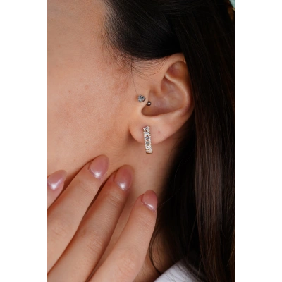 14 Ayar Altın Taşlı Halka Küpe 654