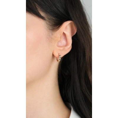 14 Ayar Altın Baklava Dilimli Taşlı Küpe 1006