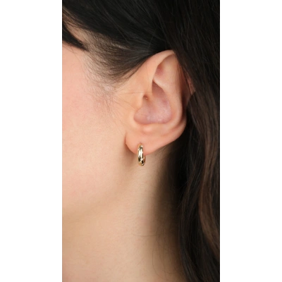 14 Ayar Altın Taş Detaylı Oval Halka Küpe 997