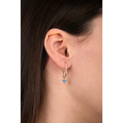 14 Ayar Altın Mavi Taşlı Sallantılı Küpe 16