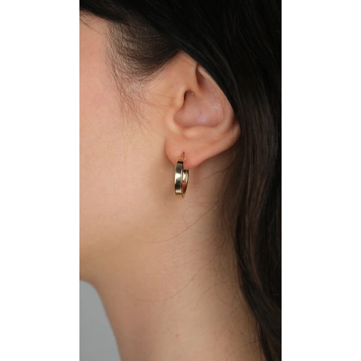 14 Ayar Altın Kalın Düz Sade Klipsli Halka Küpe 945