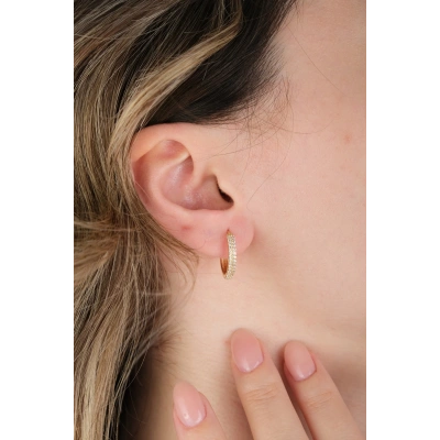 14 Ayar Altın Taşlı Halka Küpe 698