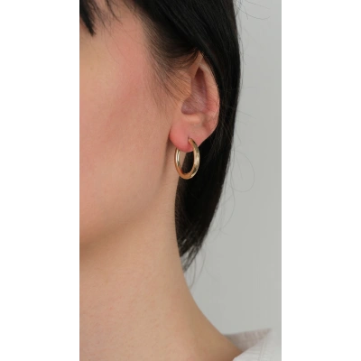 14 Ayar Altın Düz İnce Bombeli Halka Küpe