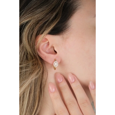 14 Ayar Altın Baget Taşlı Halka Küpe 555