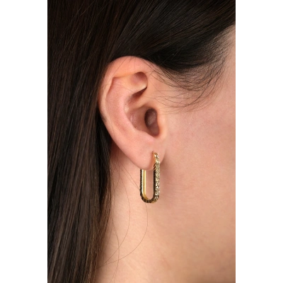 14 Ayar Altın Desenli Oval Küpe 80